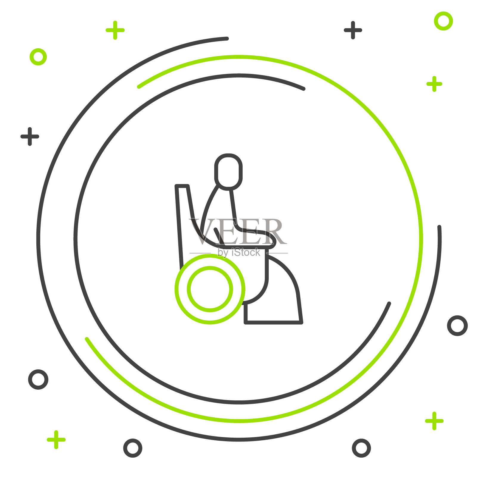 线妇女在轮椅上的残疾人图标孤立的白色背景。色彩缤纷的轮廓概念。向量插画图片素材