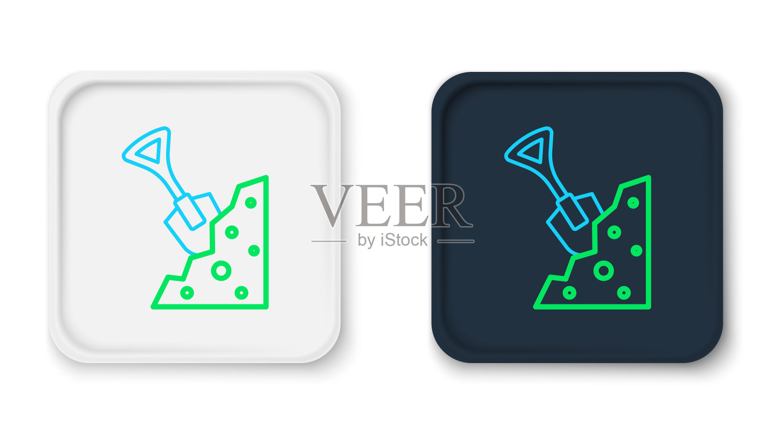 线铲和石头图标隔离在白色背景。园艺工具。园艺、农业、耕作工具。色彩缤纷的轮廓概念。向量插画图片素材