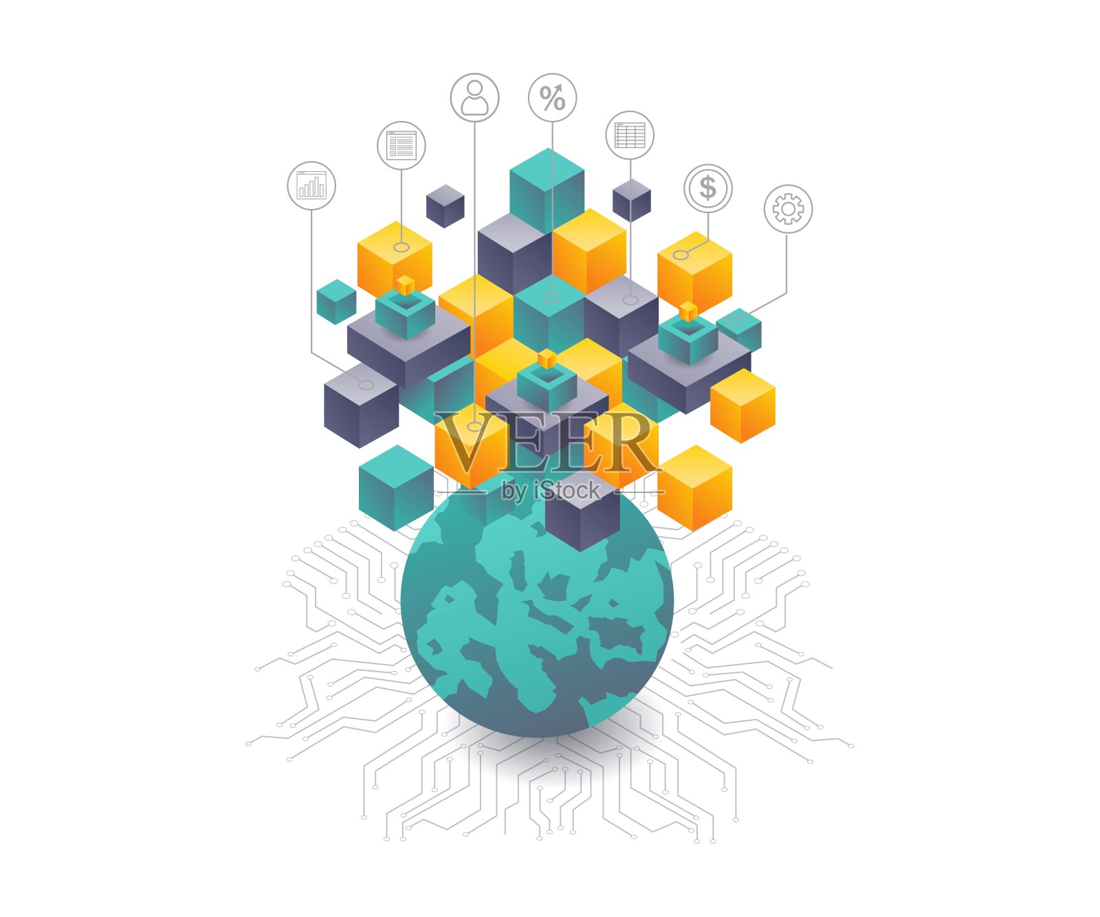 区块链技术在全球的发展插画图片素材