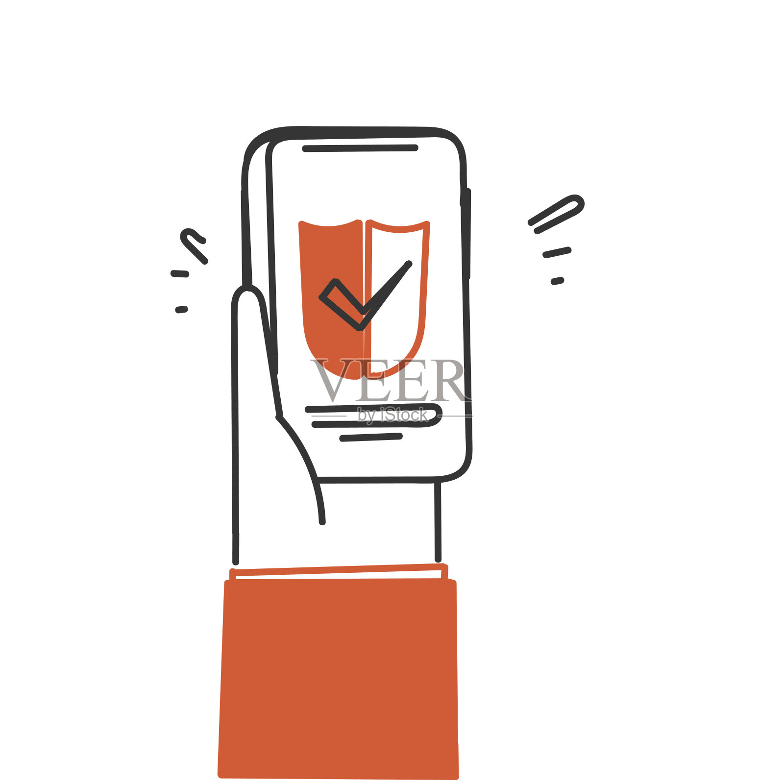 韩寒手绘的带有盾牌标志的手机插画插画图片素材