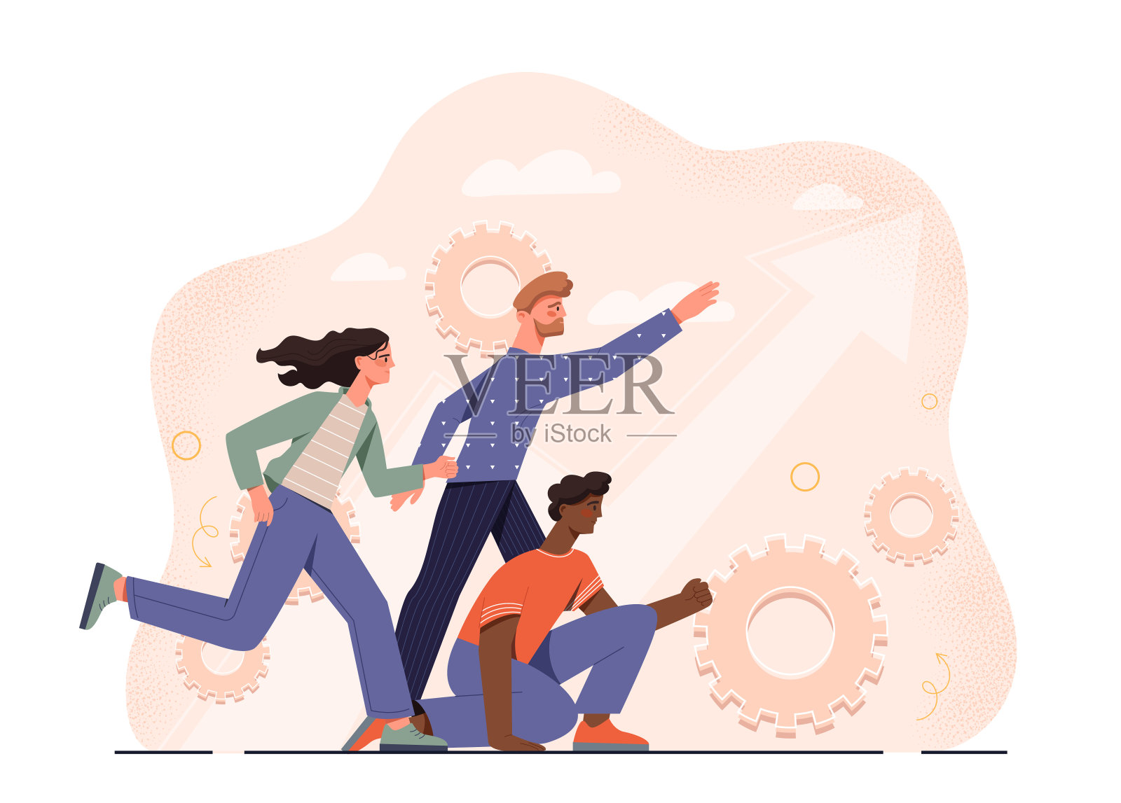 人们跑步的概念。男子和女子竞速。积极的生活方式和运动。马拉松或短跑。竞争和锦标赛。平面矢量图插画图片素材