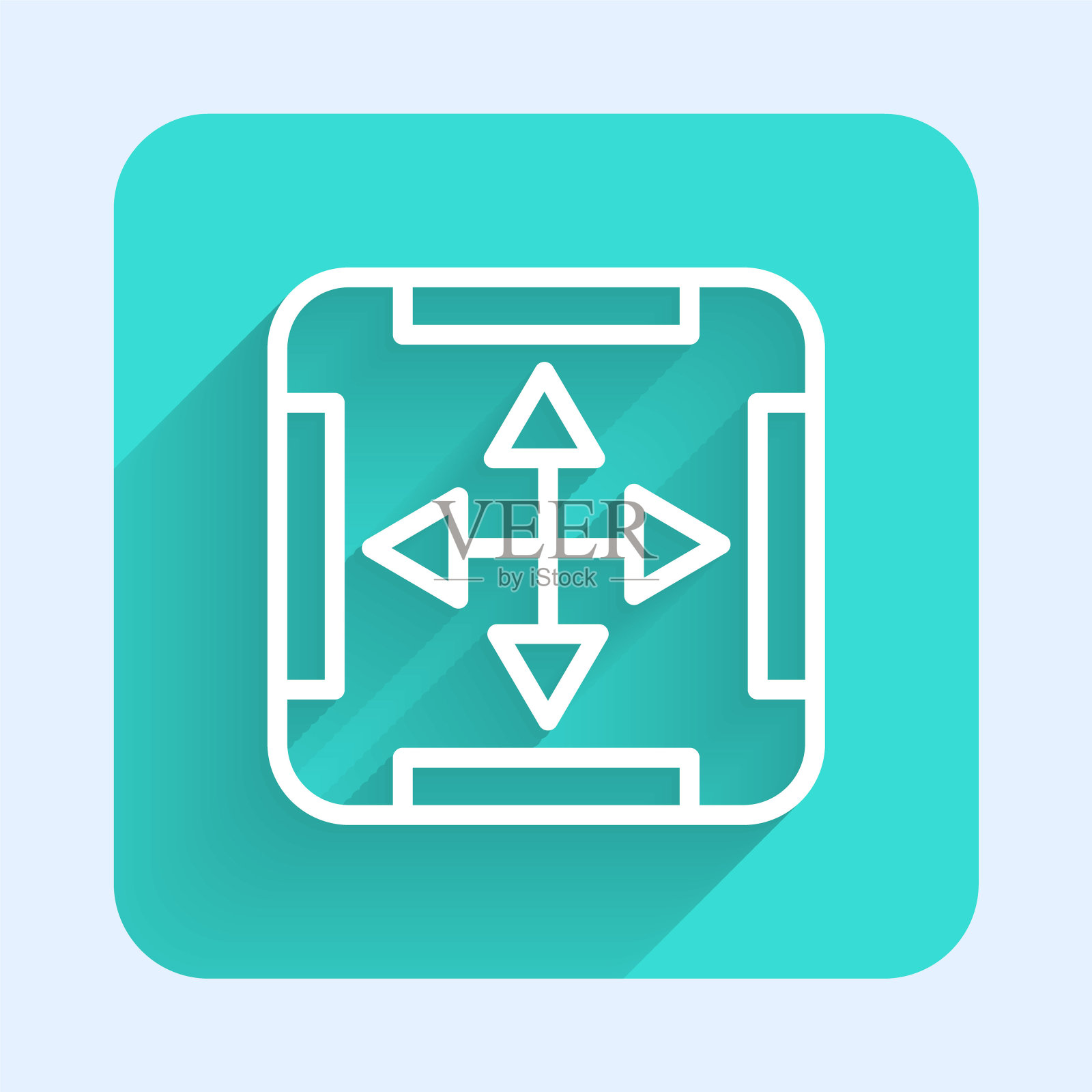 白色线条区域测量图标，带长阴影。绿色方形按钮。矢量图插画图片素材