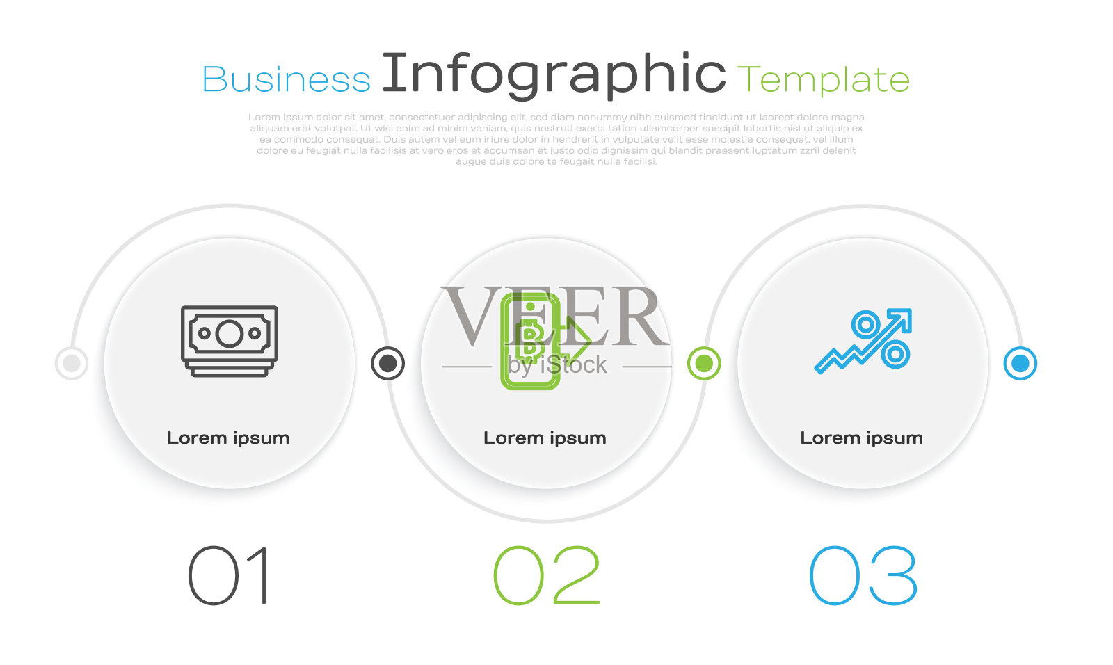 设置线堆栈纸币现金，从移动和百分比向上箭头挖比特币。业务信息图表模板。向量插画图片素材