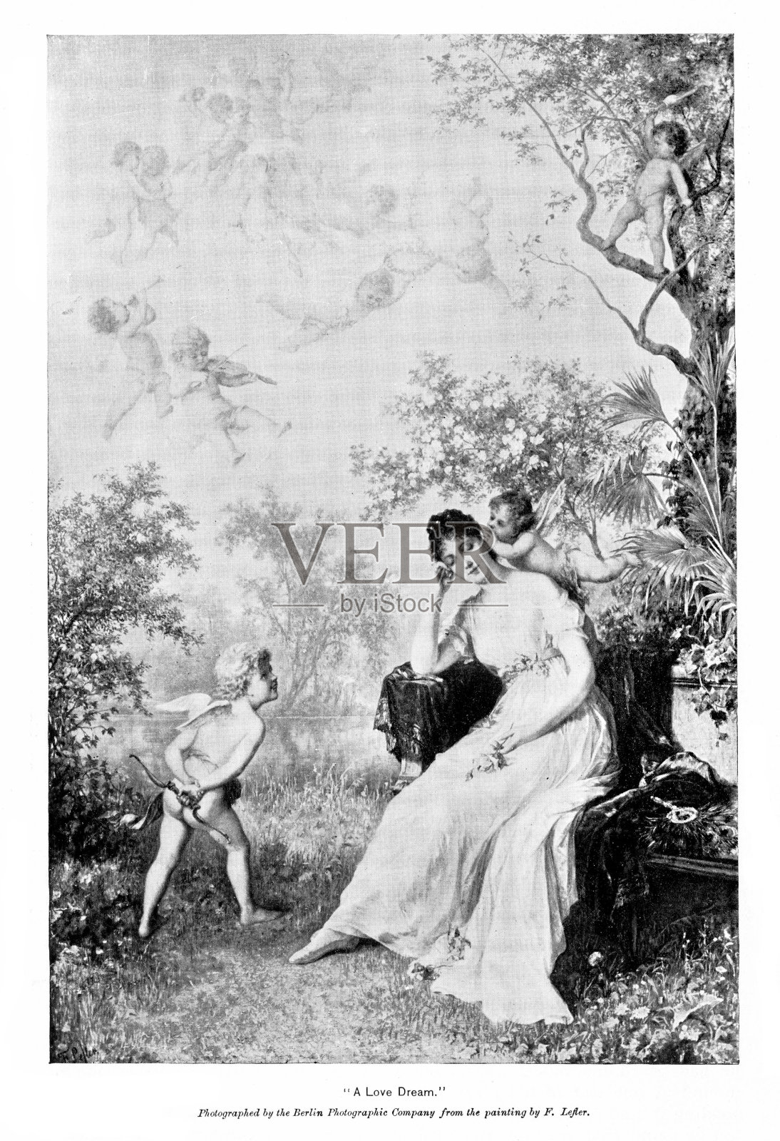 丘比特在女人做梦时对她耳语插画图片素材