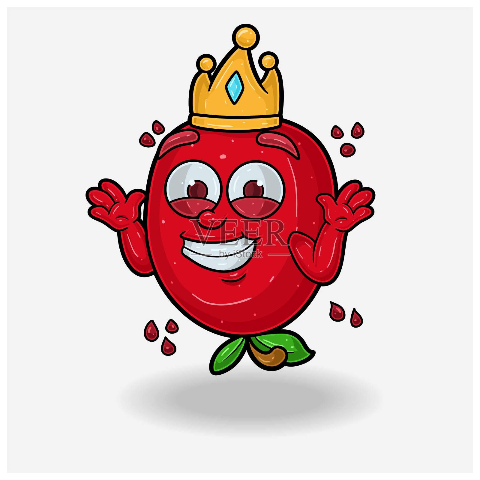 石榴果吉祥物卡通与不知道的微笑表情。用于品牌，标签，包装和产品。插画图片素材