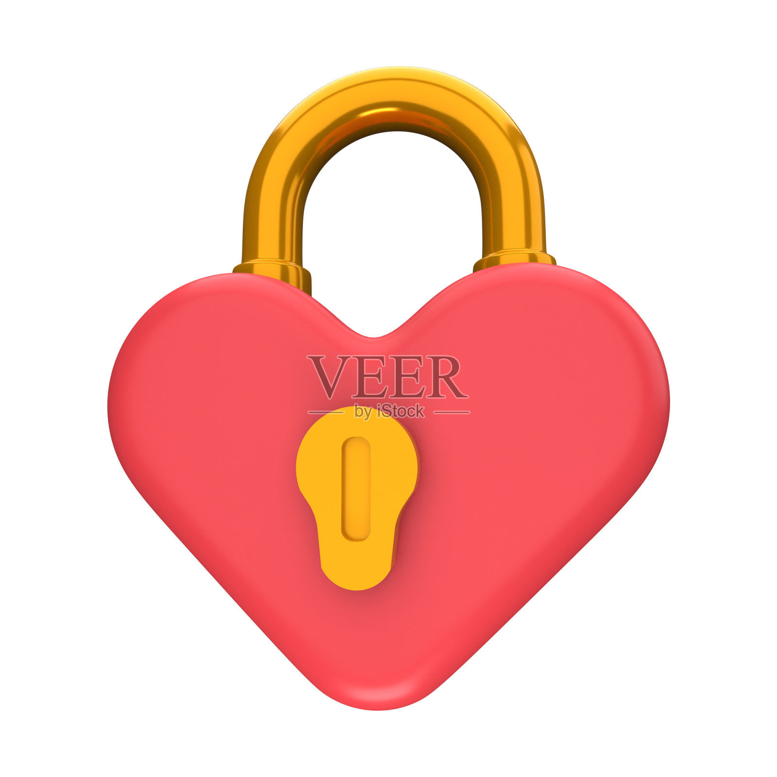 心形挂锁3D插图隔离照片摄影图片
