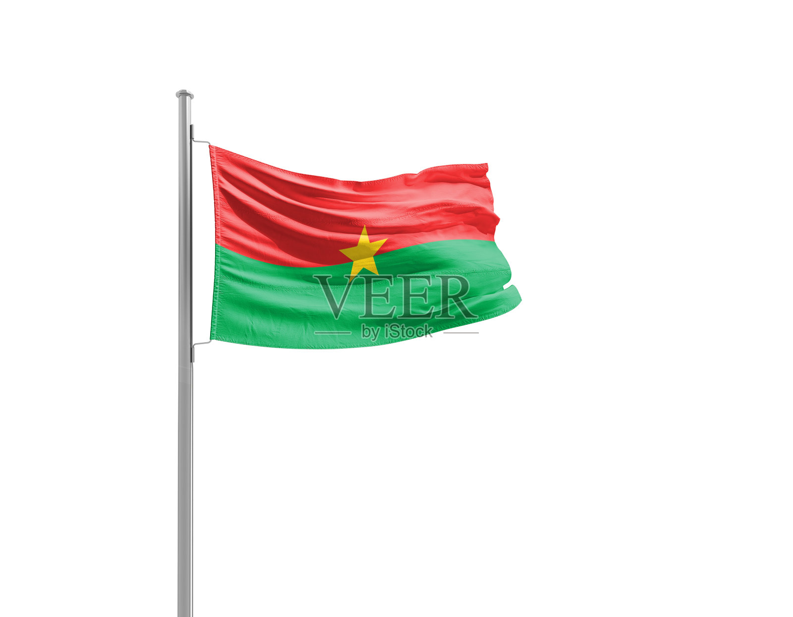 布吉纳法索国旗在白色背景上挥舞着桅杆。照片摄影图片