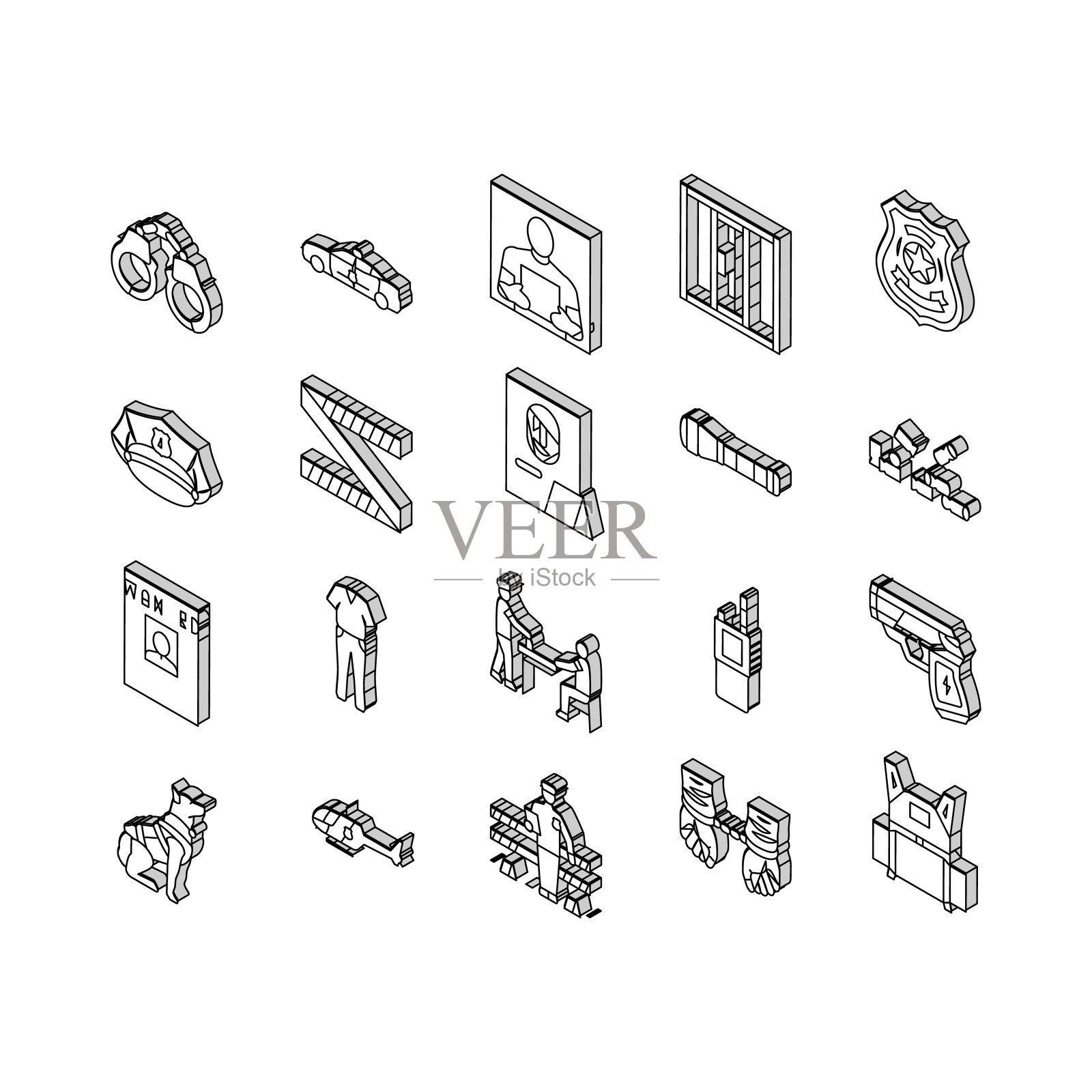 犯罪现场警方证据等距图标集合矢量插画图片素材
