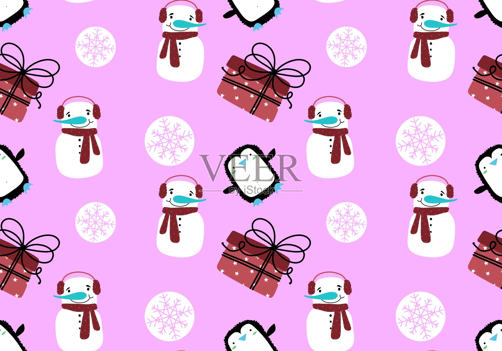 冬季圣诞无缝雪人图案包装纸插画图片素材