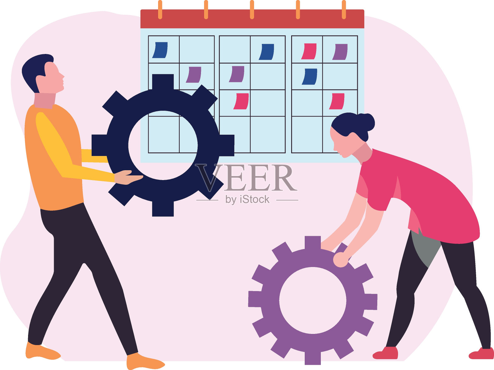 男孩和女孩安排日程。插画图片素材