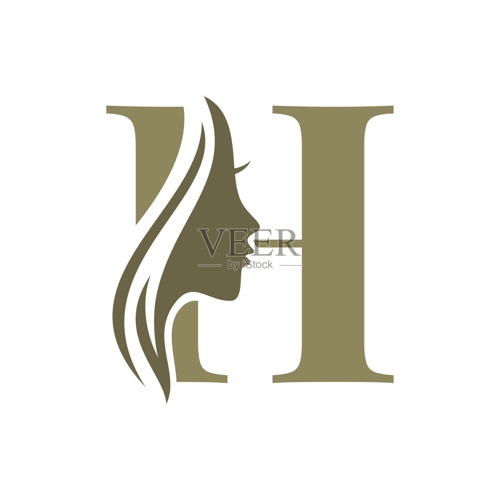 字母H美女脸标志插画图片素材