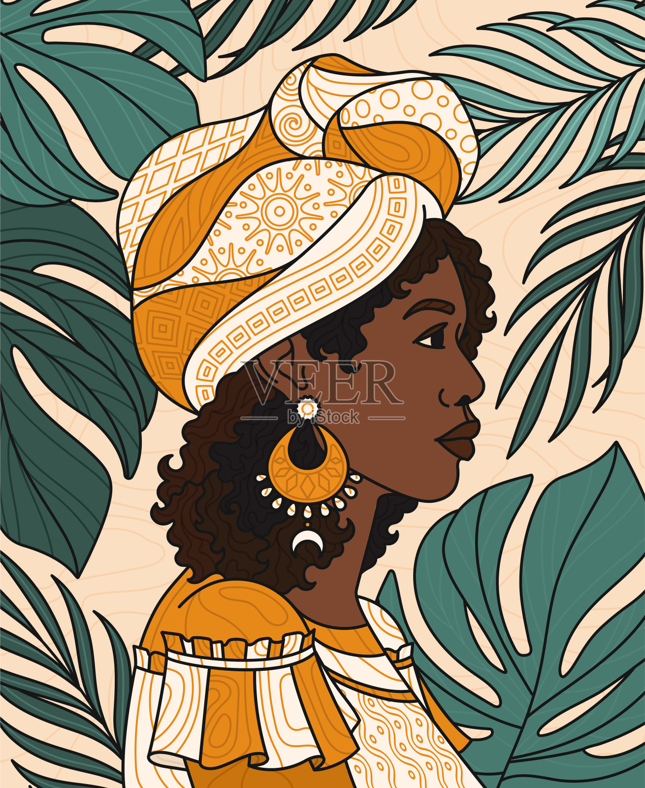 丛林里的非洲妇女矢量很简单插画图片素材