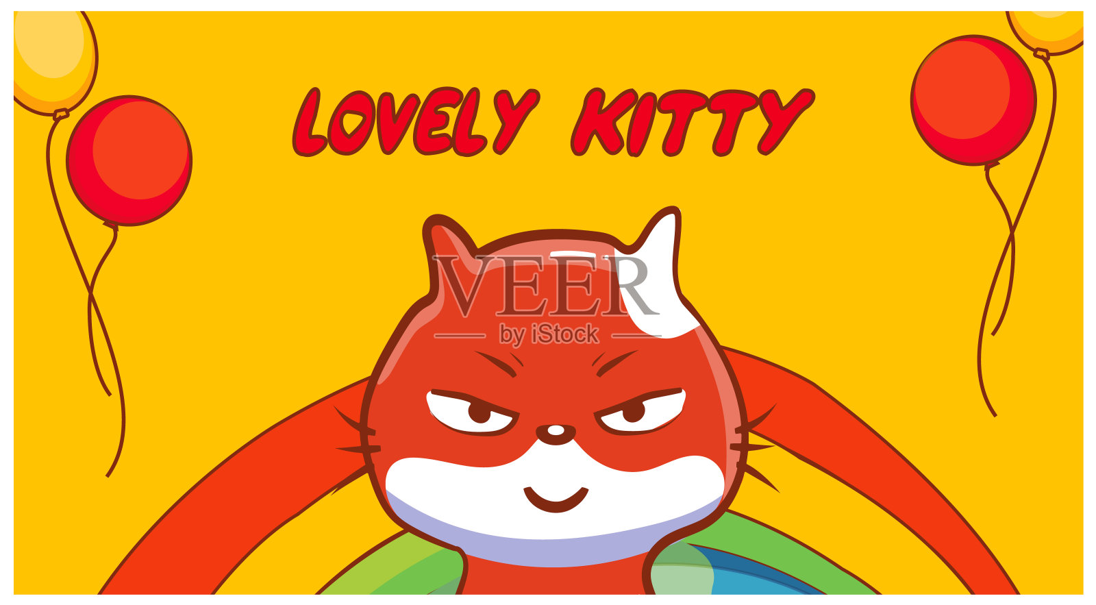 卡哇伊猫矢量插图微笑的小猫，可爱的圆脸猫插画图片素材