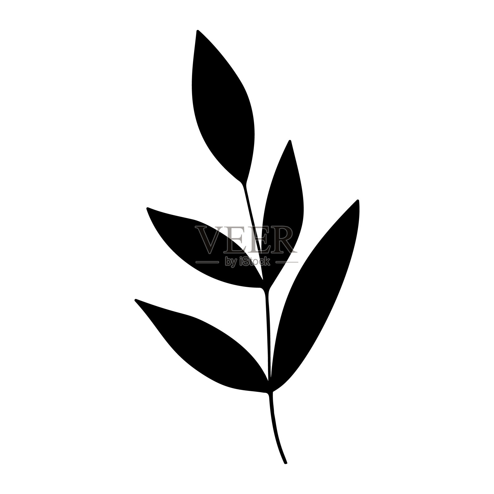 一株植物的黑色剪影，孤立在白色的背景上插画图片素材