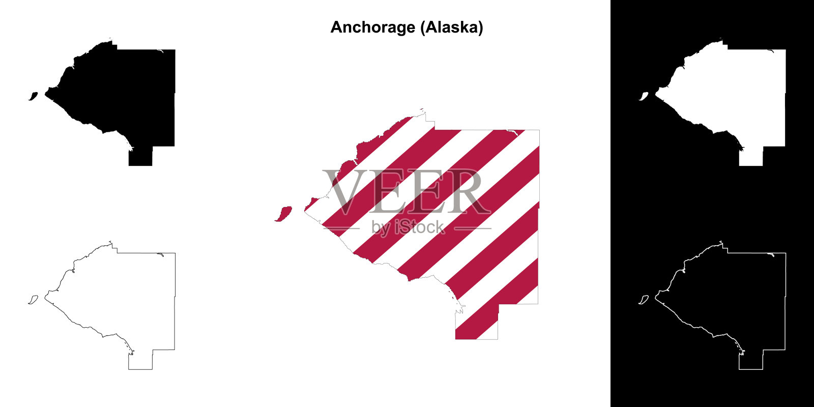 安克雷奇自治市(阿拉斯加)大纲地图集插画图片素材