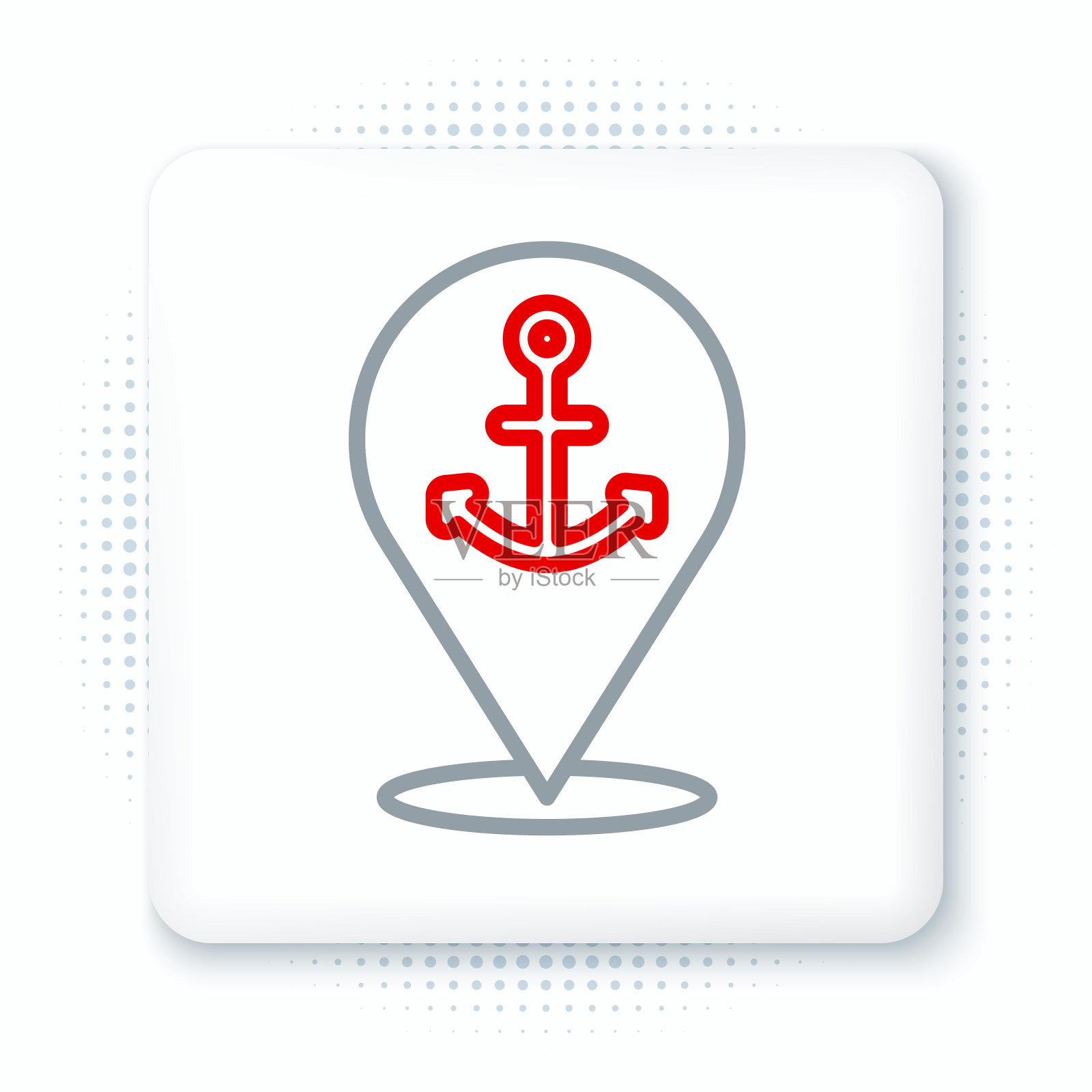 线地图指针与锚图标隔离在白色背景上。色彩缤纷的轮廓概念。向量插画图片素材