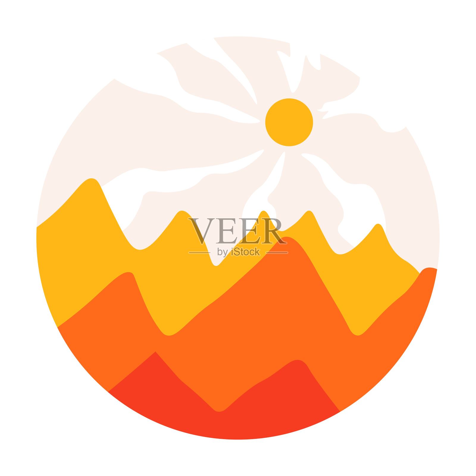 峡谷和山景，野生景观与阳光插画图片素材