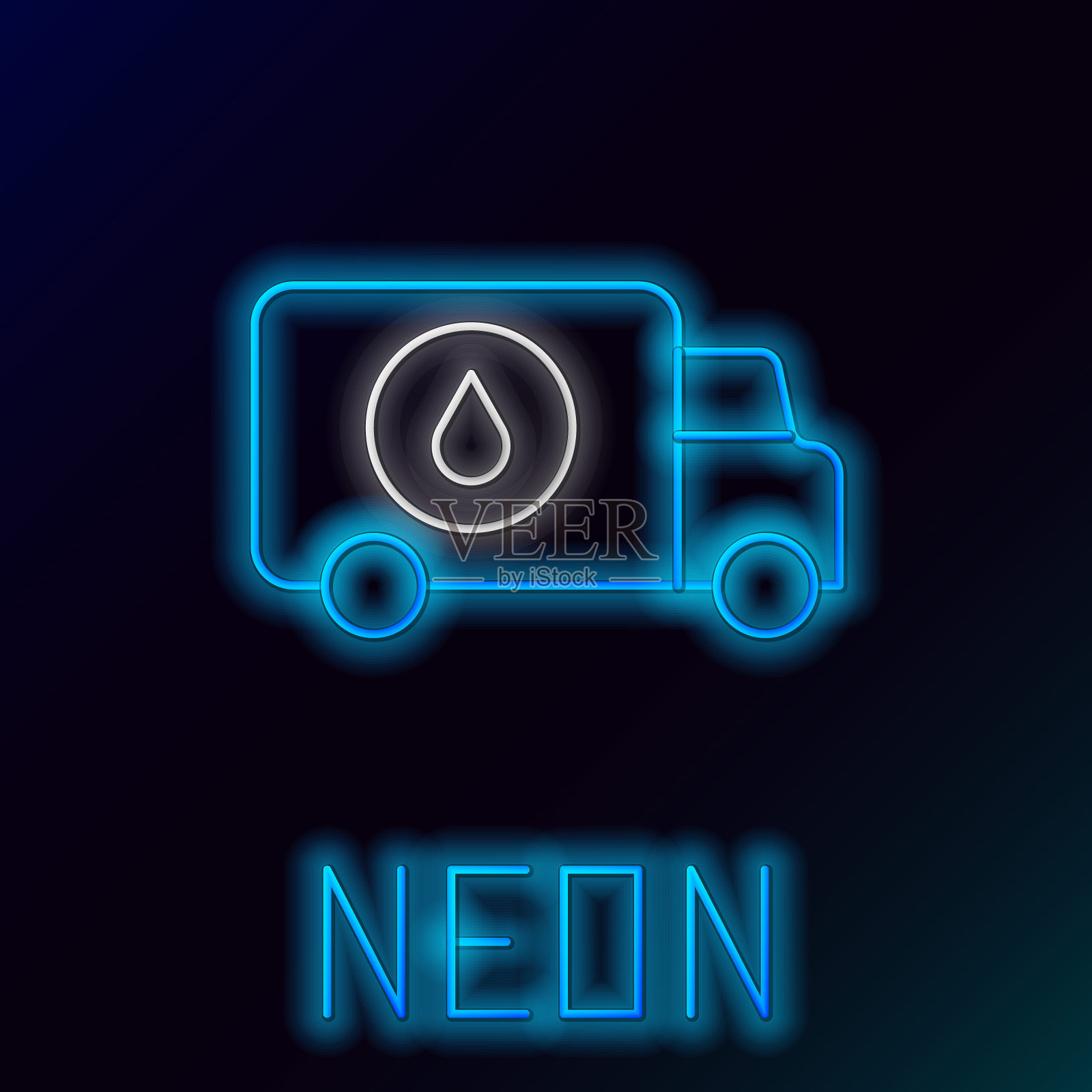 发光的霓虹灯线水管工服务车图标孤立的黑色背景。色彩缤纷的轮廓概念。向量插画图片素材