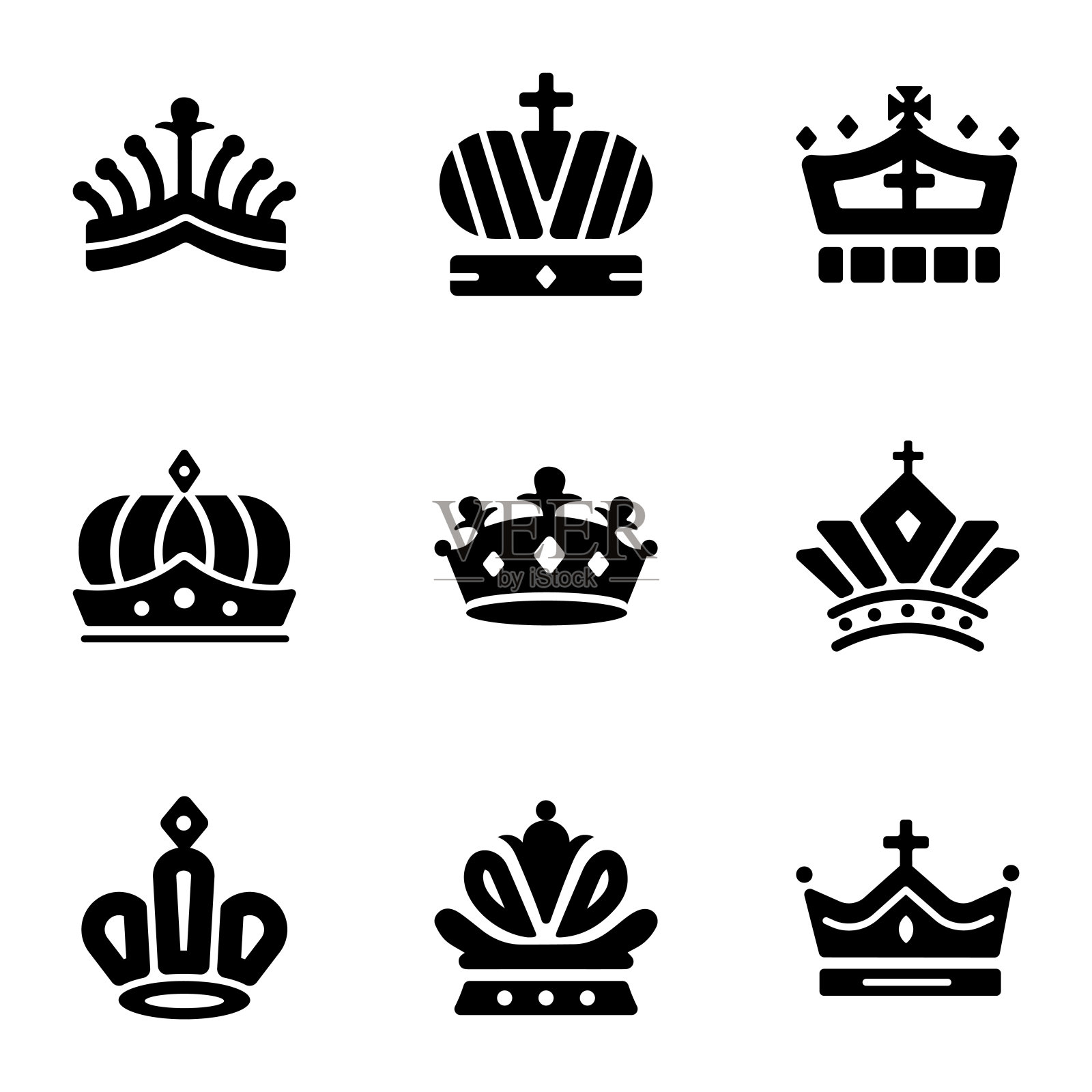 一套皇家皇冠固体图标插画图片素材