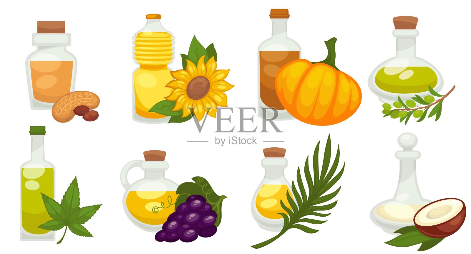 各类天然有机油脂，健康节食插画图片素材