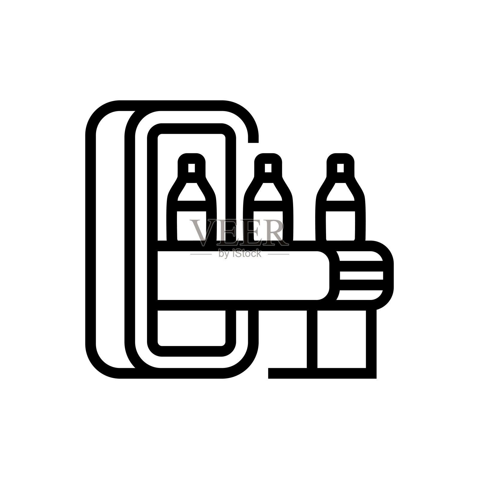 生产线，线条图标。食品饮料设施，工厂，传送带，制造，食品加工厂，包装食品。插画图片素材