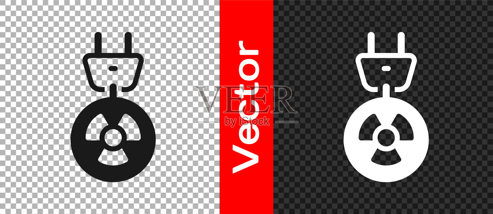 黑色辐射电插头图标隔离在透明的背景。核能。向量插画图片素材