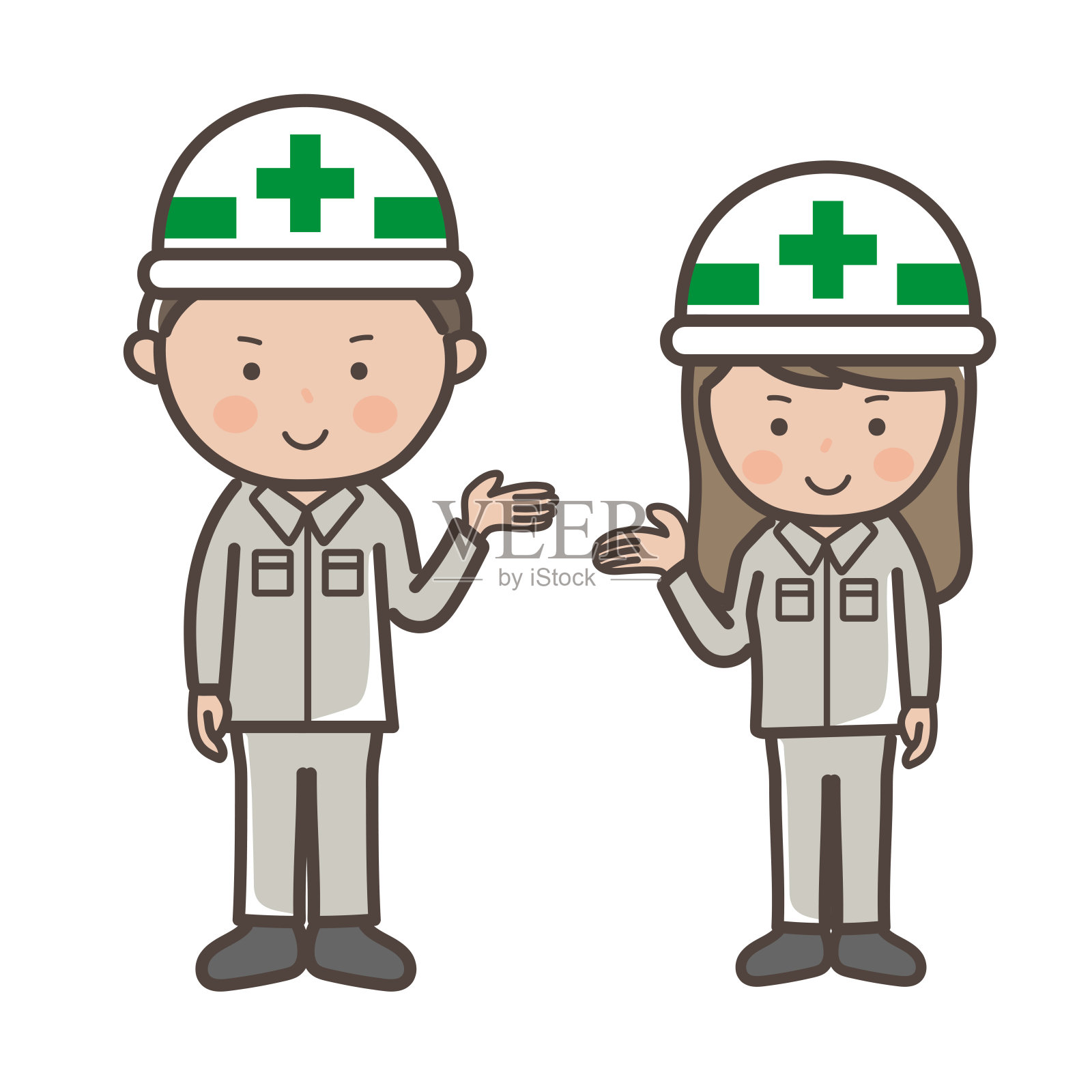 男、女建筑工人全身插图讲解(引导、介绍)插画图片素材