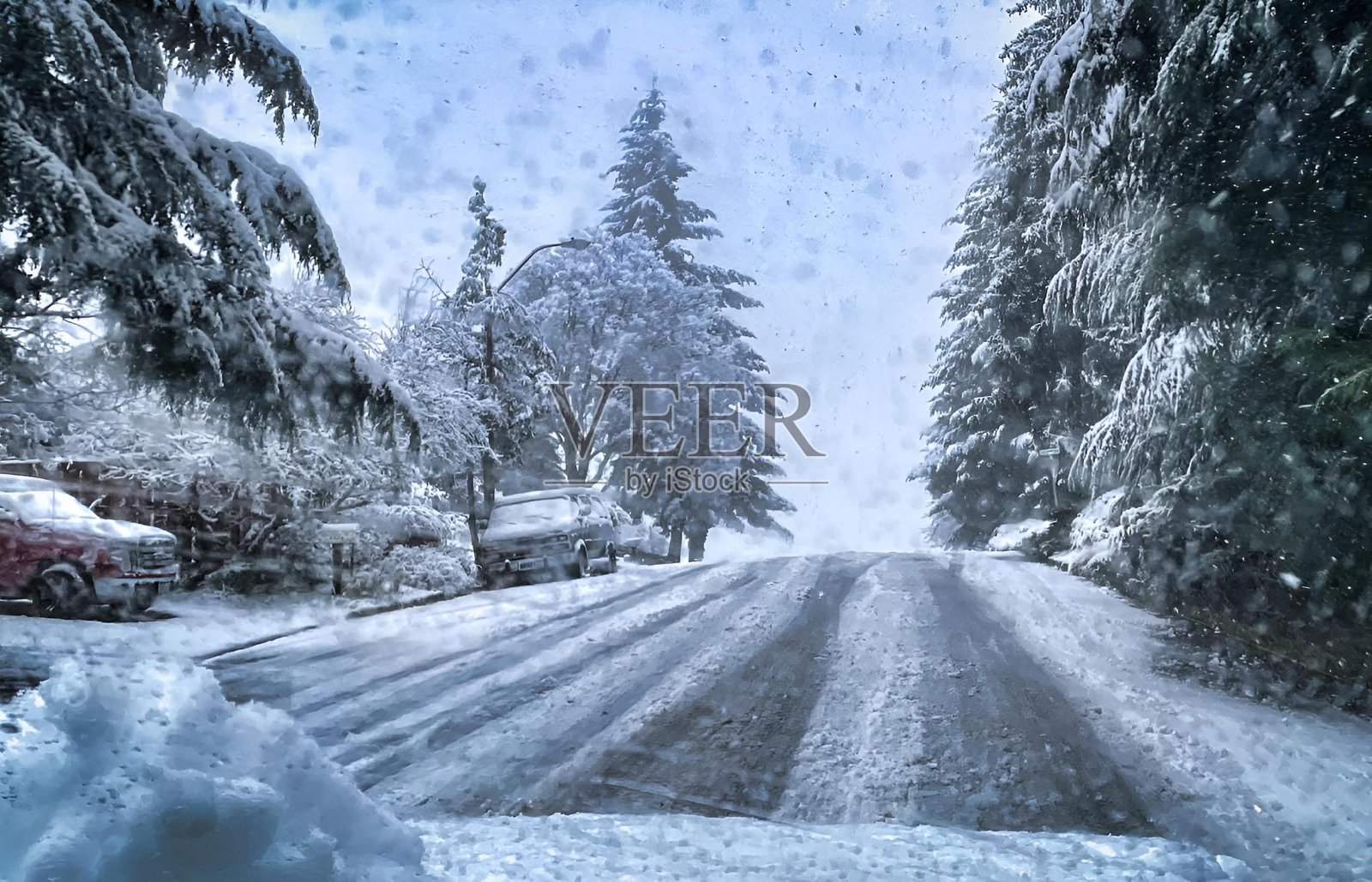 冬天从俄勒冈州一所房子后面看到的街道照片摄影图片