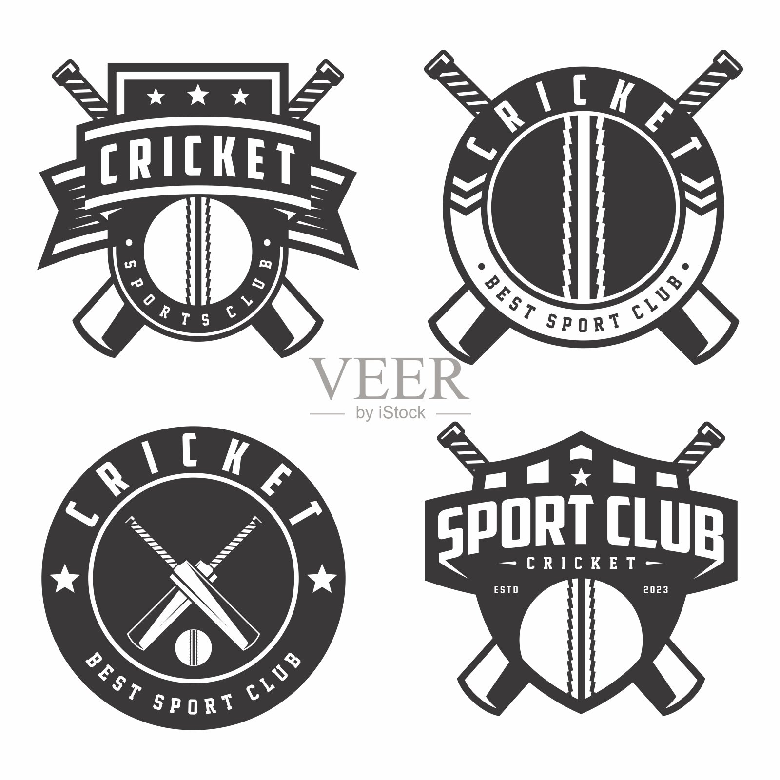 板球图标收藏，徽章集收藏。板球图标徽章模板包插画图片素材