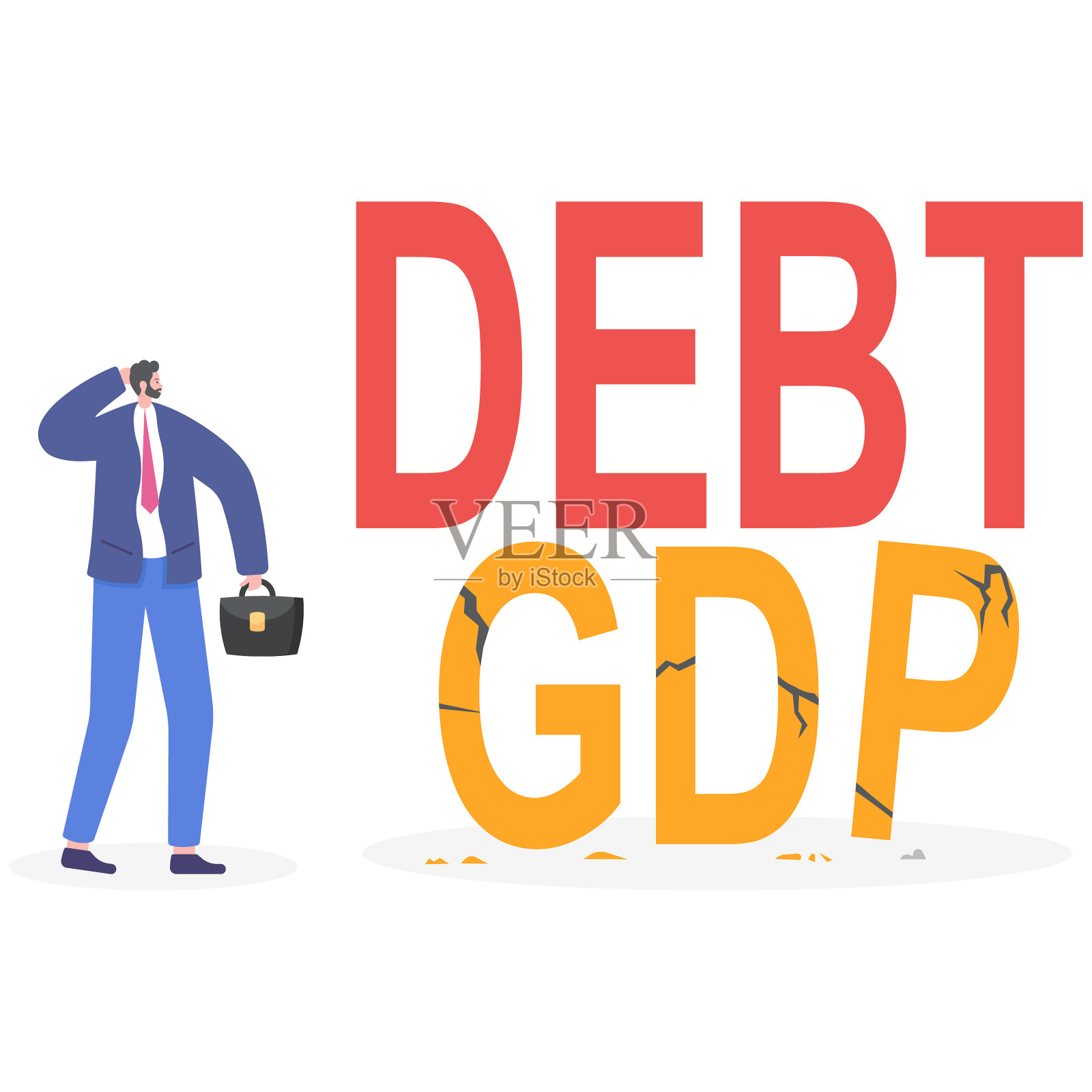 破产企业债务膨胀概念风险高。债务与GDP之比危机插画图片素材