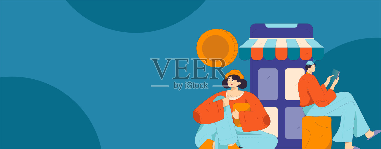 假日购物的人做电子商务网上购物平面矢量概念操作手绘插图插画图片素材