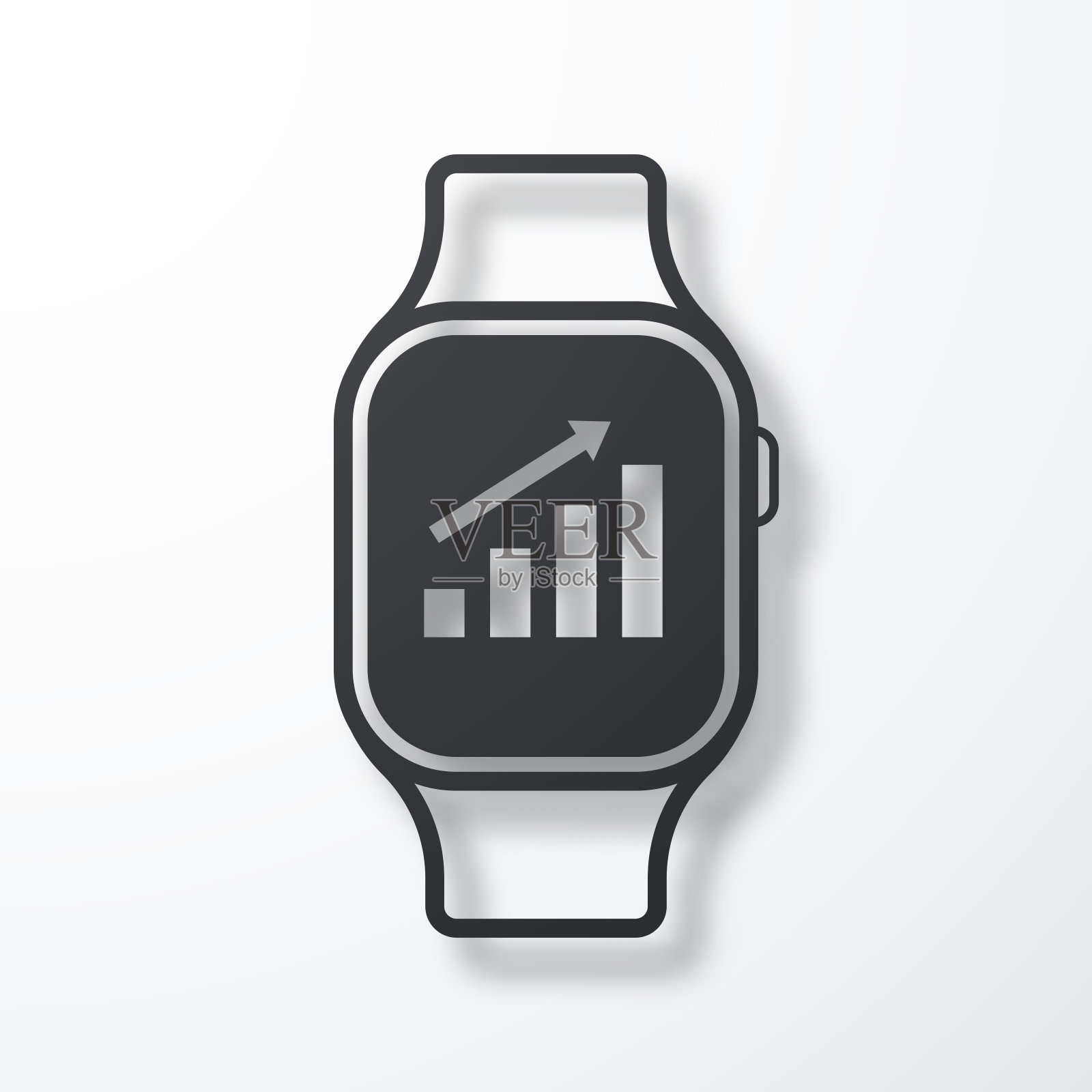 智能手表上的增长图表。白色背景上的阴影图标插画图片素材