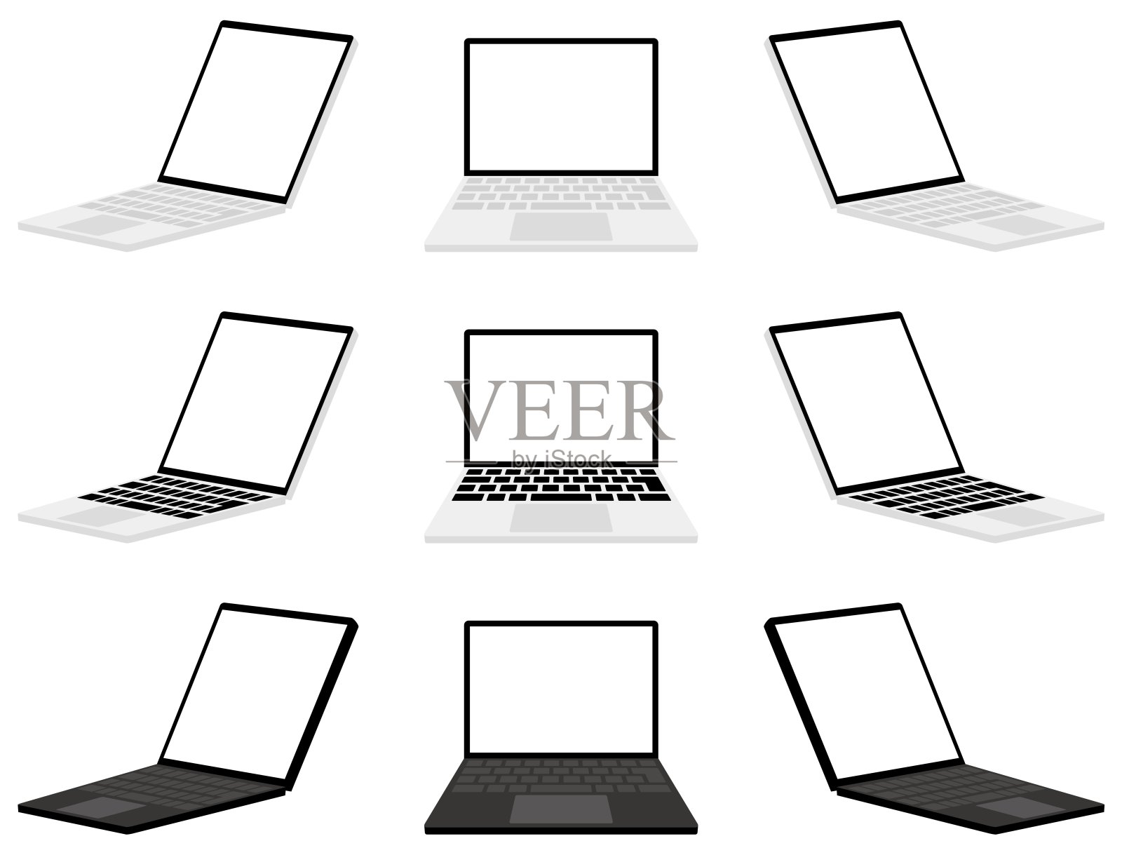 矢量插图集笔记本电脑，笔记本电脑插画图片素材