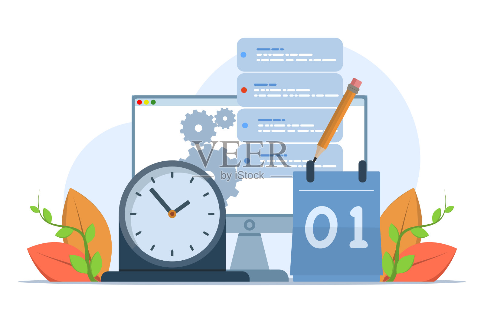 时间计划的概念，时间管理，截止日期，计划，启动，组织，时间组织效率。项目团队工作时间表。良好的业务流程。时间控制计划。插画图片素材