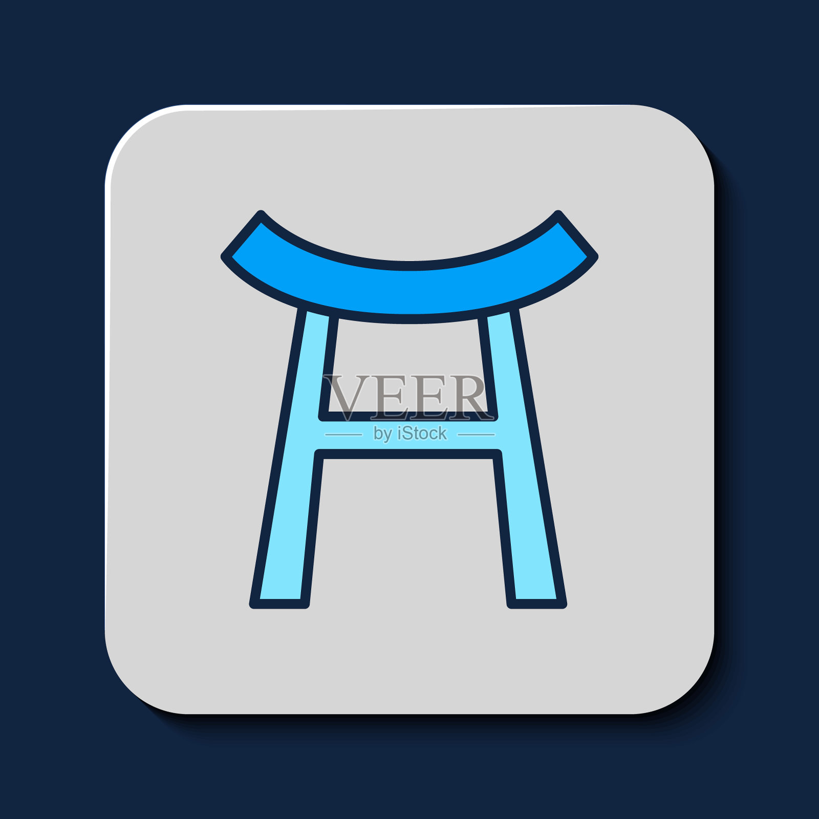 填充轮廓日本门图标孤立的蓝色背景。鸟居门标志。日本传统的经典大门符号。向量插画图片素材