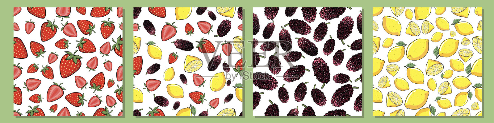 混合水果图案套装插画图片素材