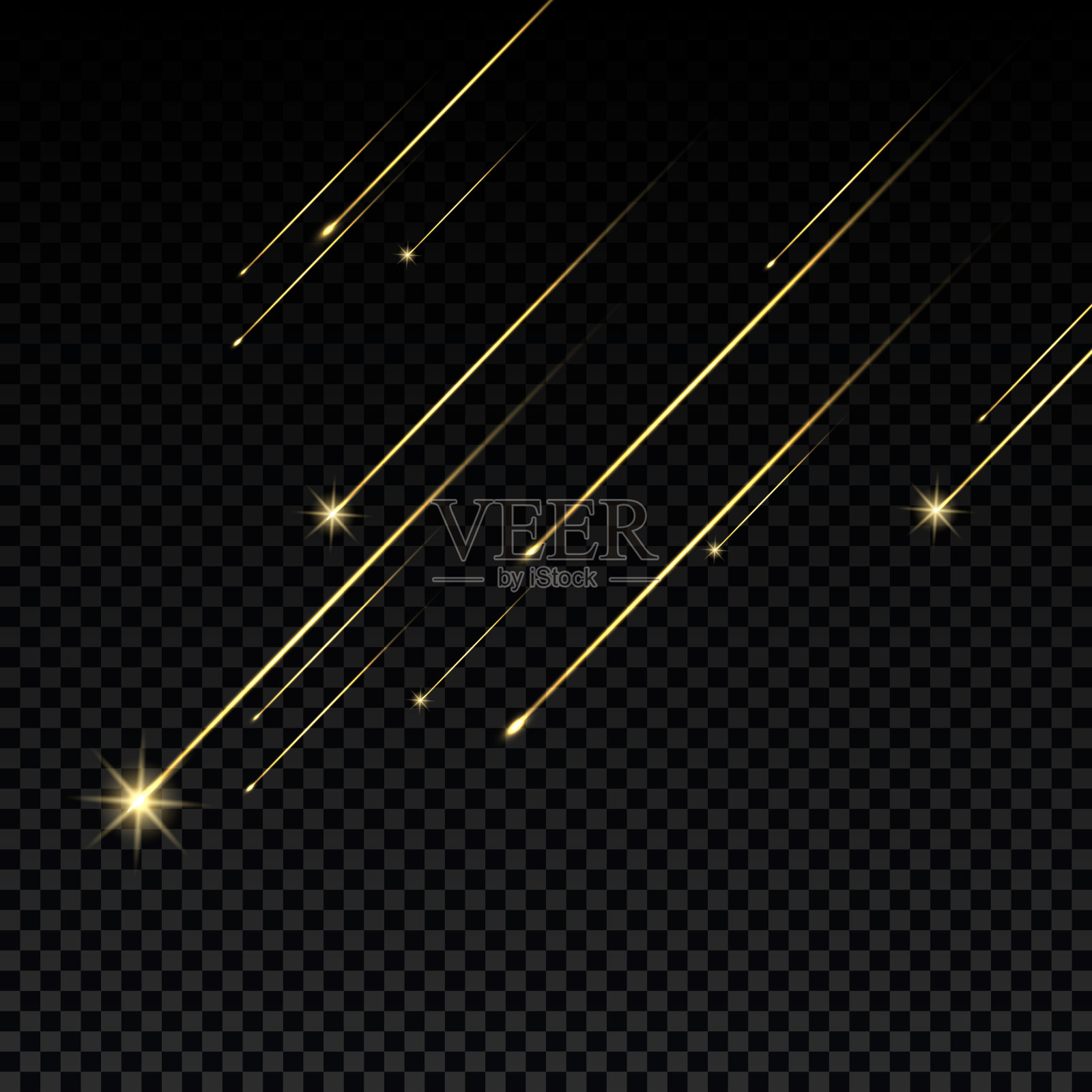 星光闪烁的效果是光爆爆，灯光忽隐忽现。在黑色背景上收集不同的光效果。透明镜头耀斑和灯光效果。矢量设计。插画图片素材