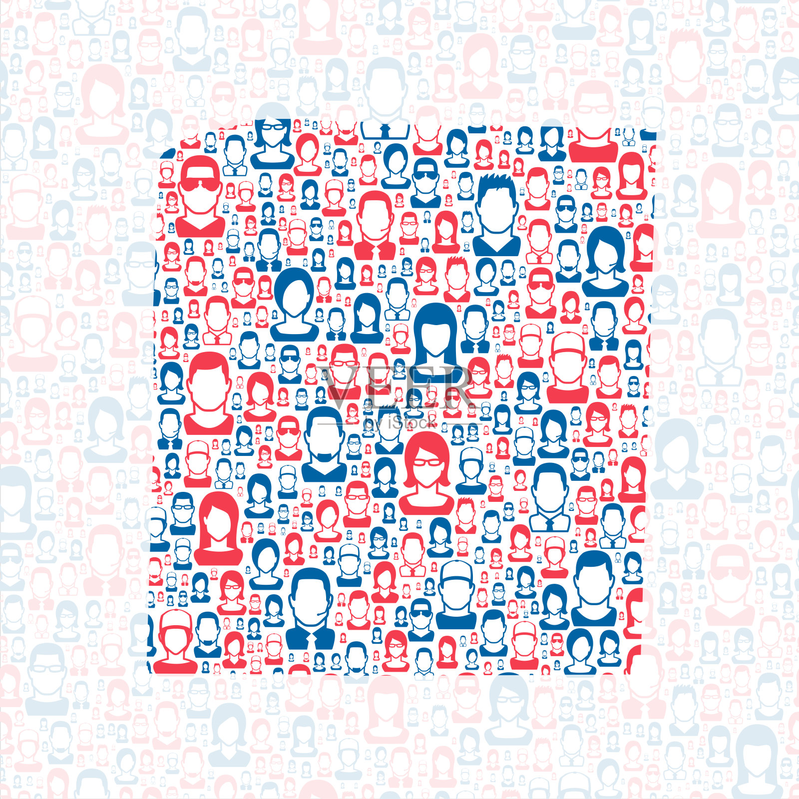 费耶特县，田纳西州。地图上有蓝色和红色的人插画图片素材