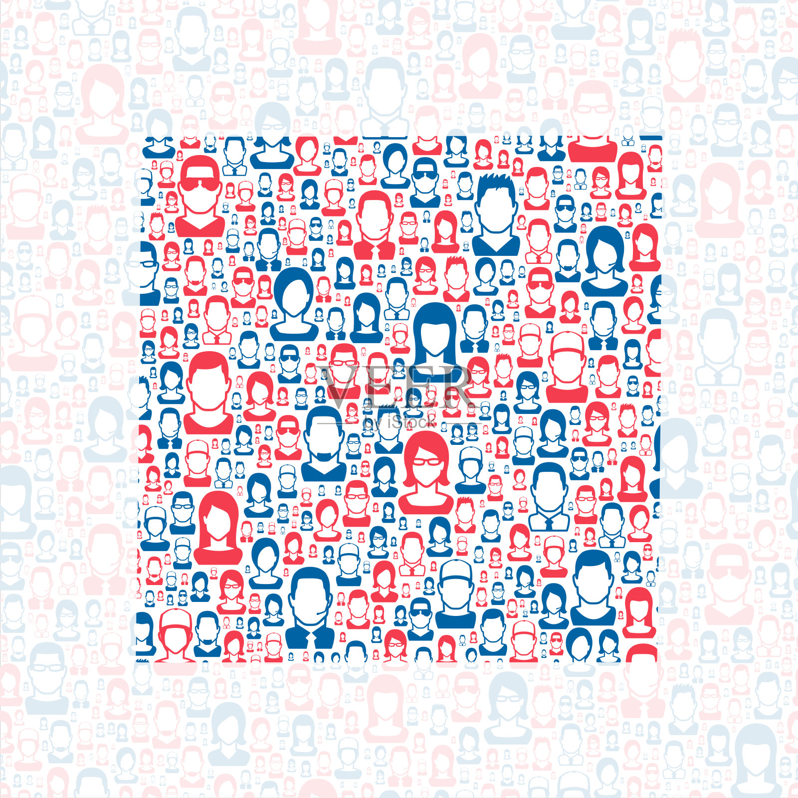 埃利斯县，堪萨斯州。地图上有蓝色和红色的人插画图片素材