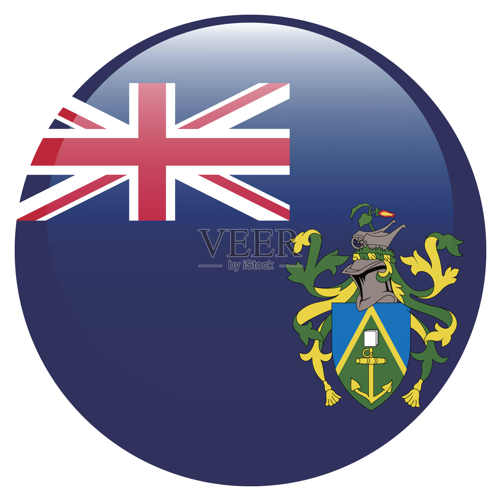皮特凯恩群岛的圆形旗帜。皮特凯恩群岛的旗帜。国旗图标。标准颜色。圆形标志。电脑插图。数码插图。矢量插图。插画图片素材