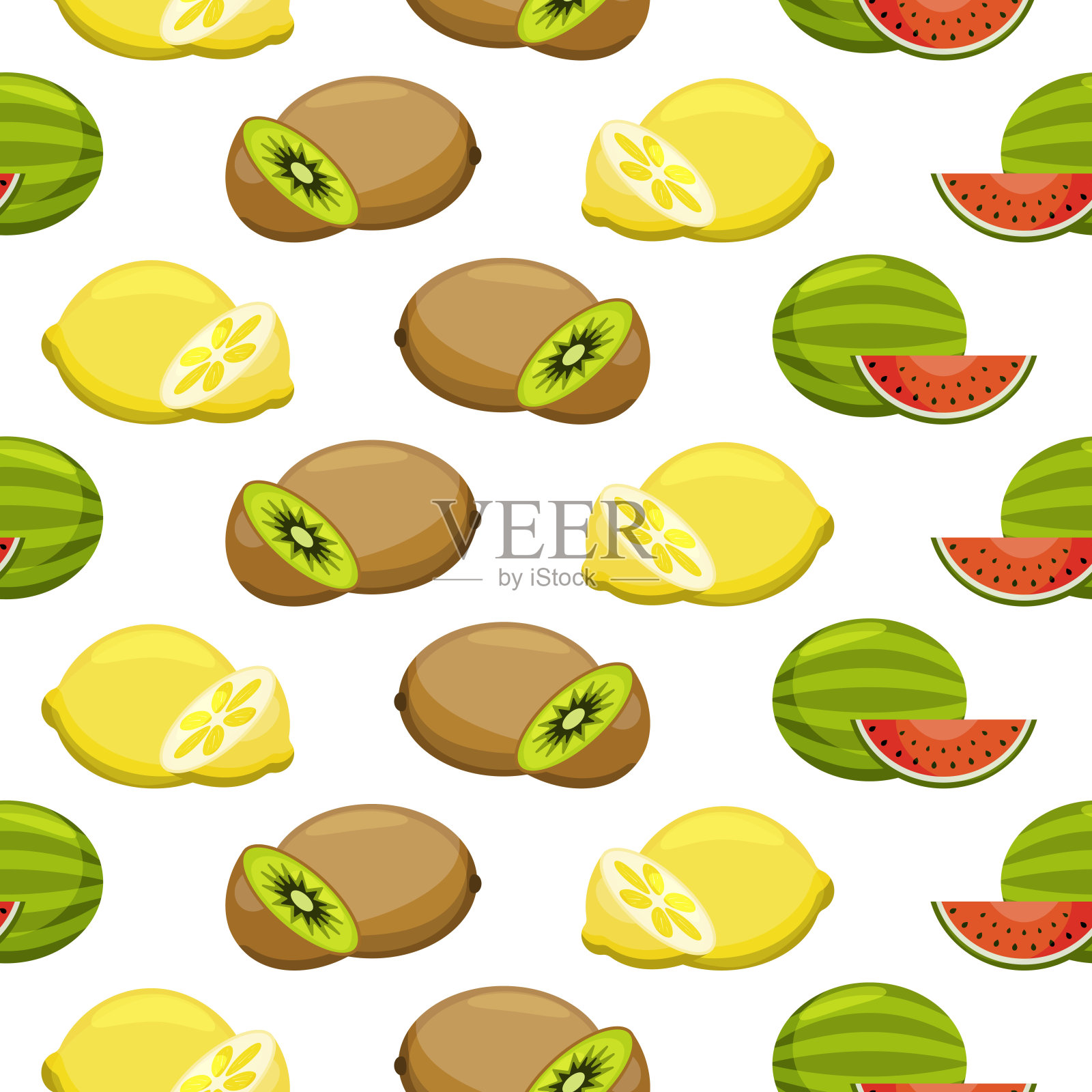 无缝水果图案。猕猴桃，柠檬，西瓜。多汁的图案。插画图片素材