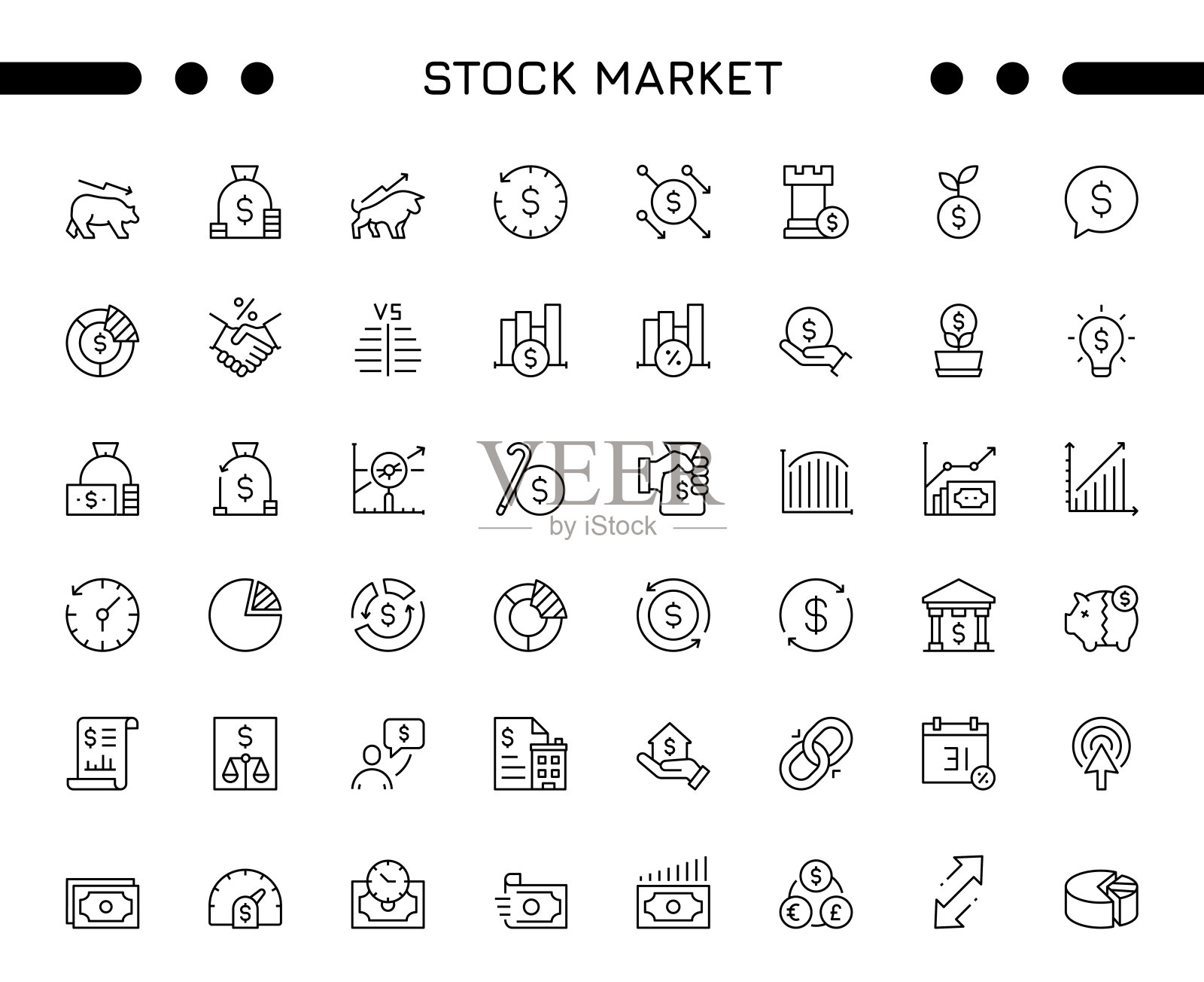 股票市场可编辑的笔画图标集插画图片素材