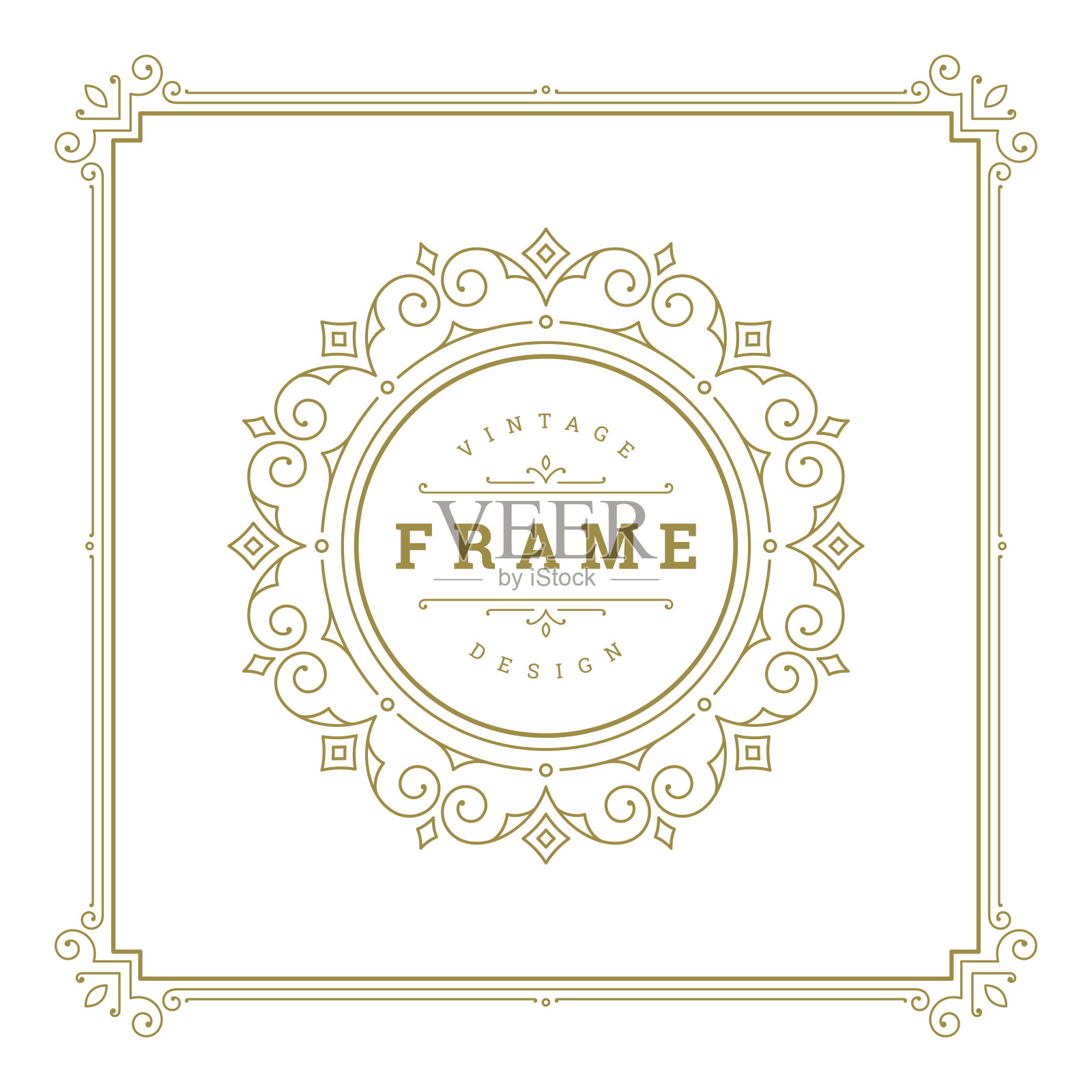 复古华丽装饰漩涡线条框架模板矢量插图。插画图片素材