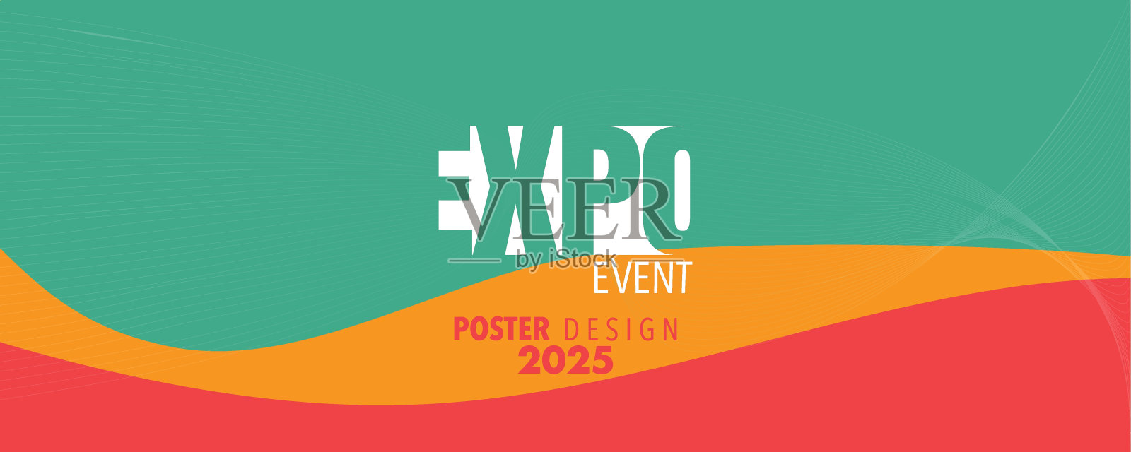 抽象的彩色世博会海报设计模板与波浪线的业务推广，技术和活动。向量。浏览科技和即将举行的活动。用于商业、营销和广告。插画图片素材