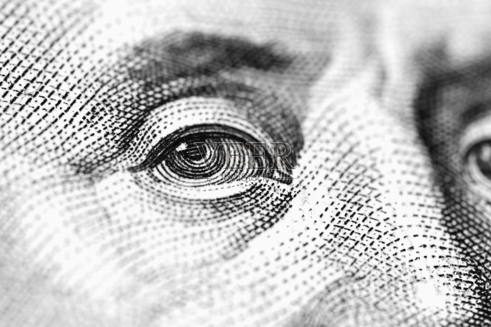 本杰明·富兰克林的宏观形象印在一百美元钞票上。美国货币。商业和金融概念。有选择性的重点。照片摄影图片