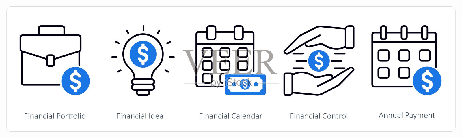 一套5个银行图标作为金融投资组合，金融理念，金融日历插画图片素材