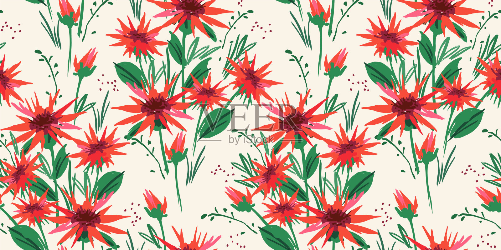 花卉无缝图案。矢量设计的纸，封面，织物，室内装饰等插画图片素材