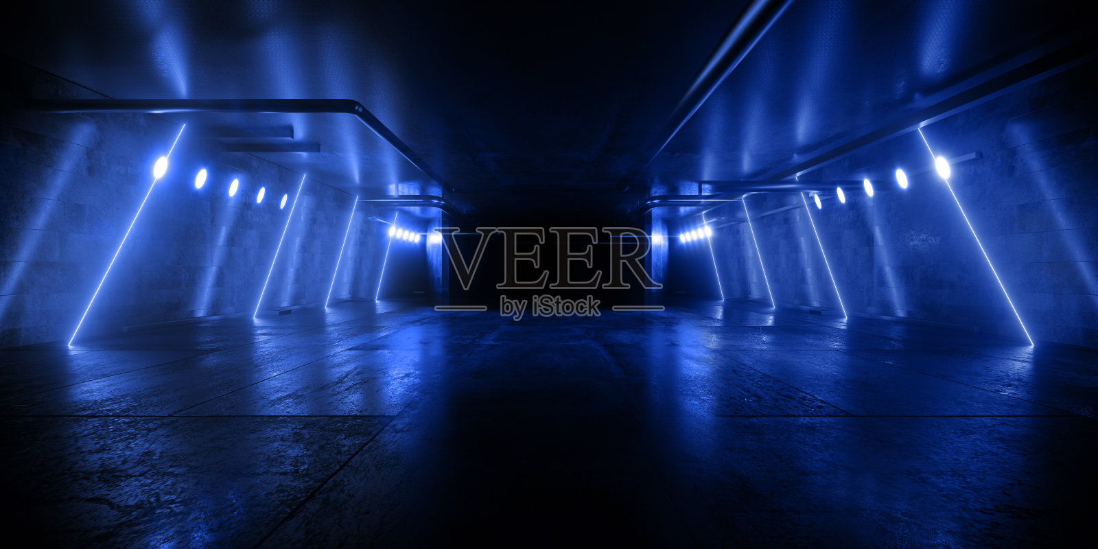 未来的网络激光电子霓虹灯闪电充满活力的发光隧道走廊金属混凝土工作室背景背景隧道走廊3D渲染照片摄影图片