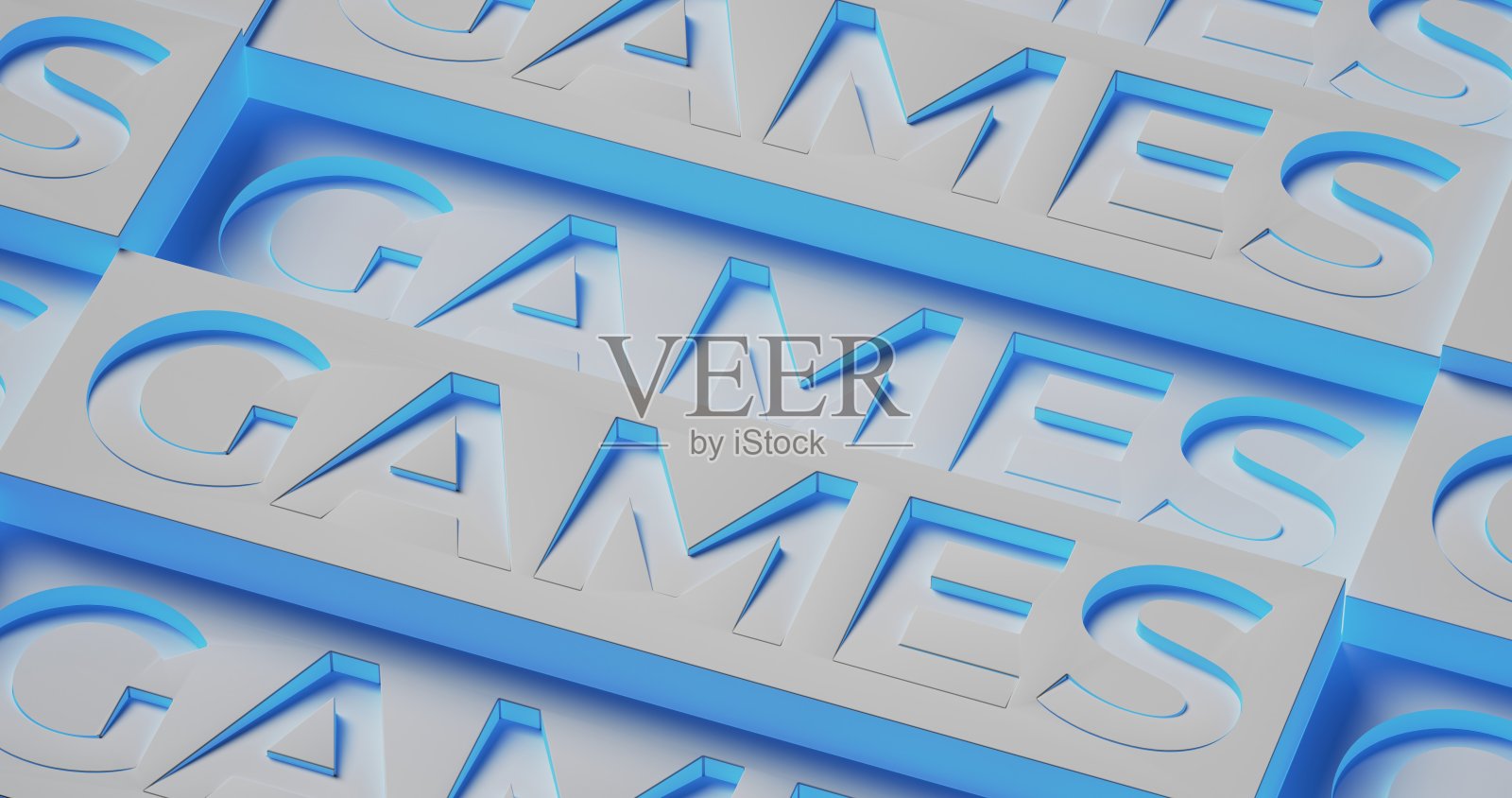 3D单词“游戏”的重复模式，切割轮廓投射阴影。照片摄影图片