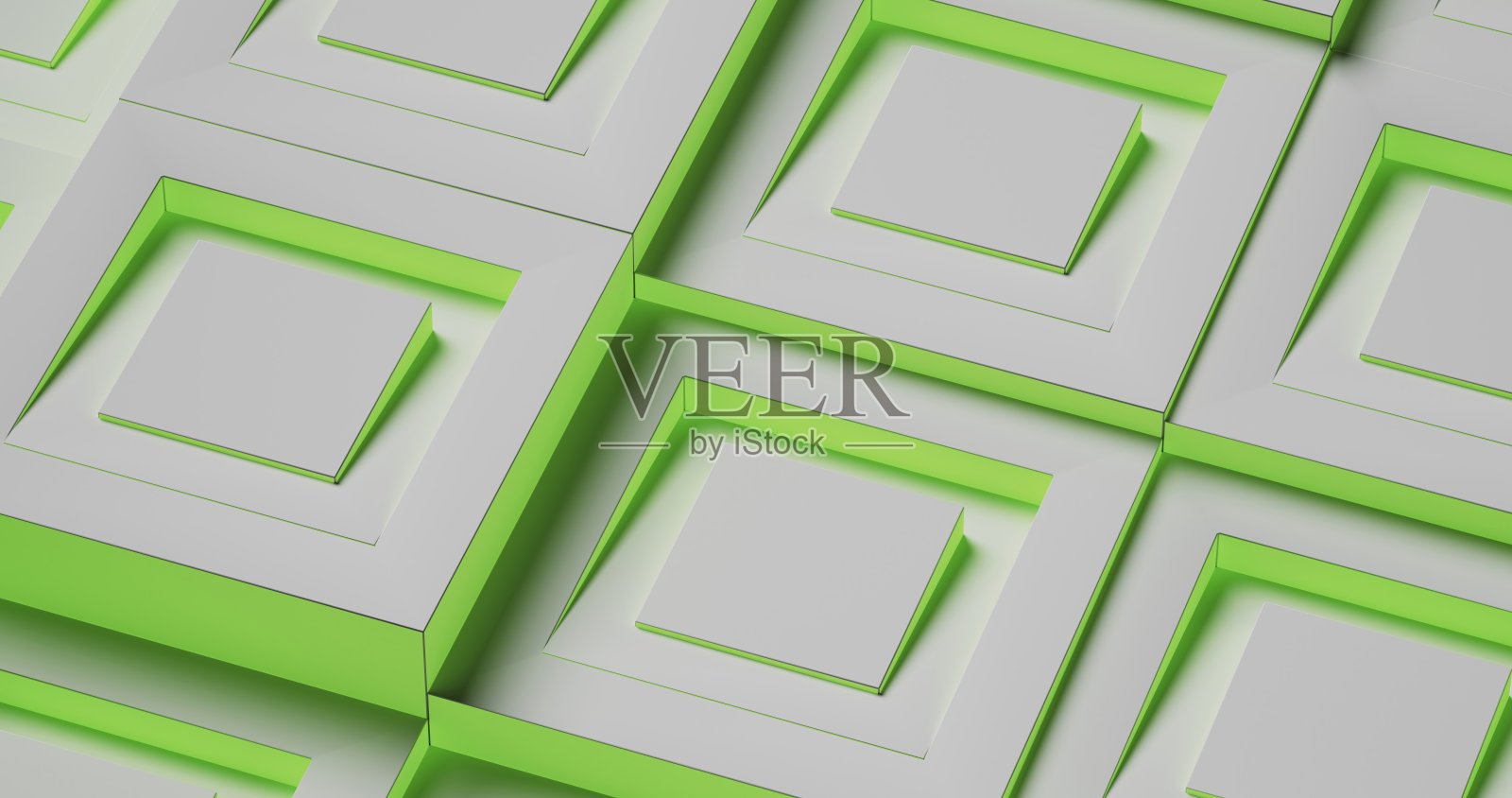 抽象立方体背景与照明绿色霓虹灯广场照片摄影图片